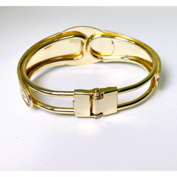 Vintage Cloisonné Enamel Guilloche Rose Butterflies Bangle Hinged Cuff Bracelet - Picture 5 of 7